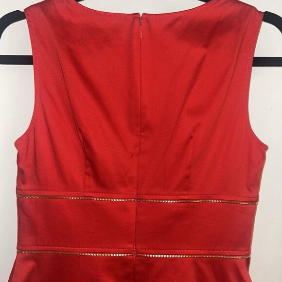 Calvin Klein Red Gold Zipper Sleeveless Business Casual Holiday Sheath Dress 4 - Picture 6 of 10
